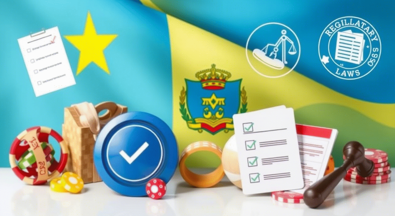 Curaçao flag with casino and compliance symbols, representing regulatory reform in offshore gambling.