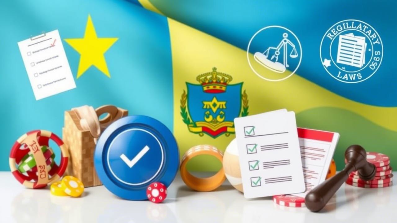 Curaçao flag with casino and compliance symbols, representing regulatory reform in offshore gambling.